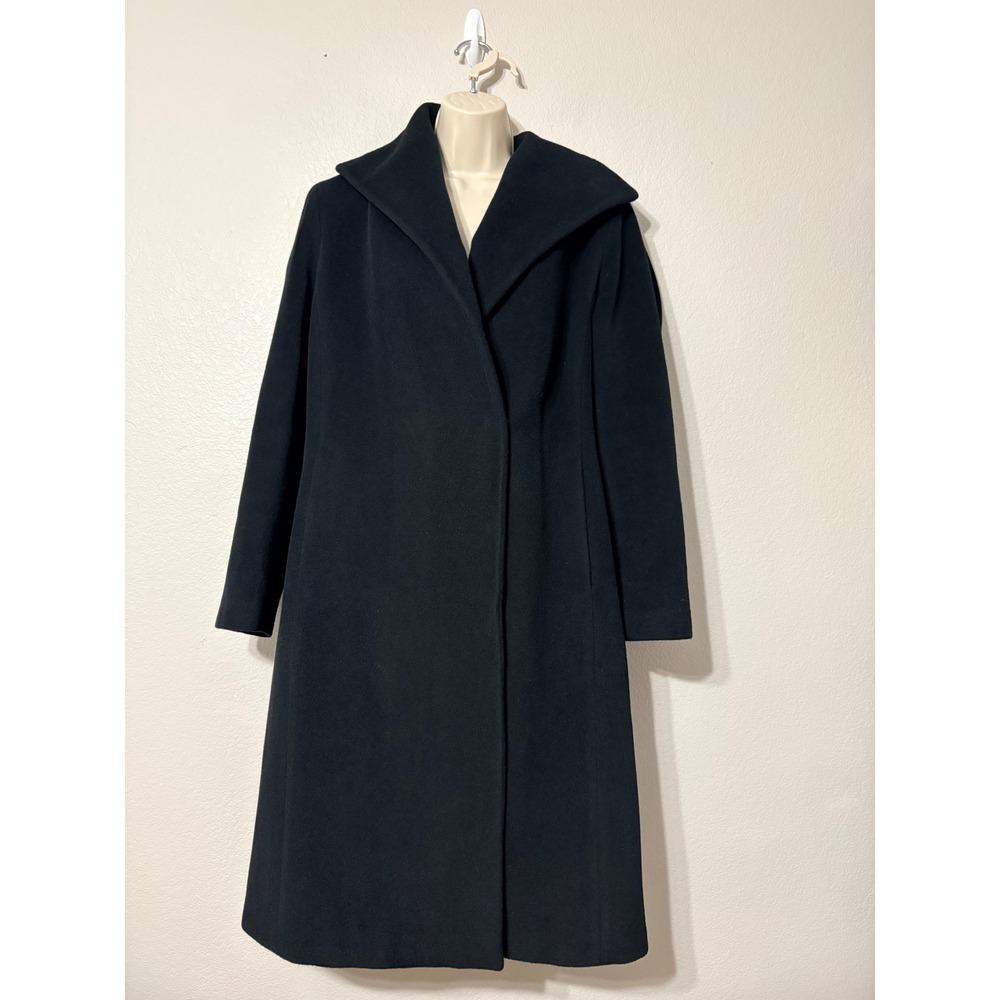 Calvin Klein Womens Black Angora Wool Blend Dress Coat Shawl Collar Size 10